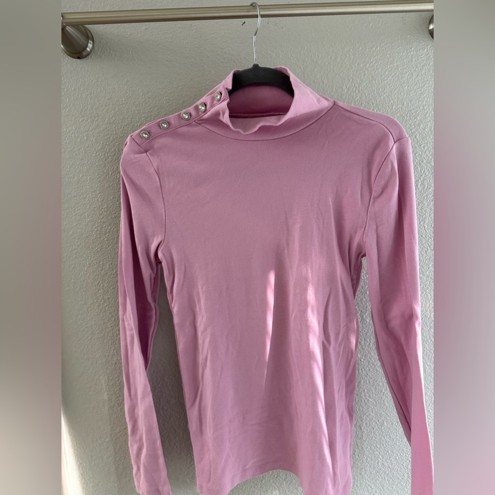 J Crew - rhinestone button pink turtleneck